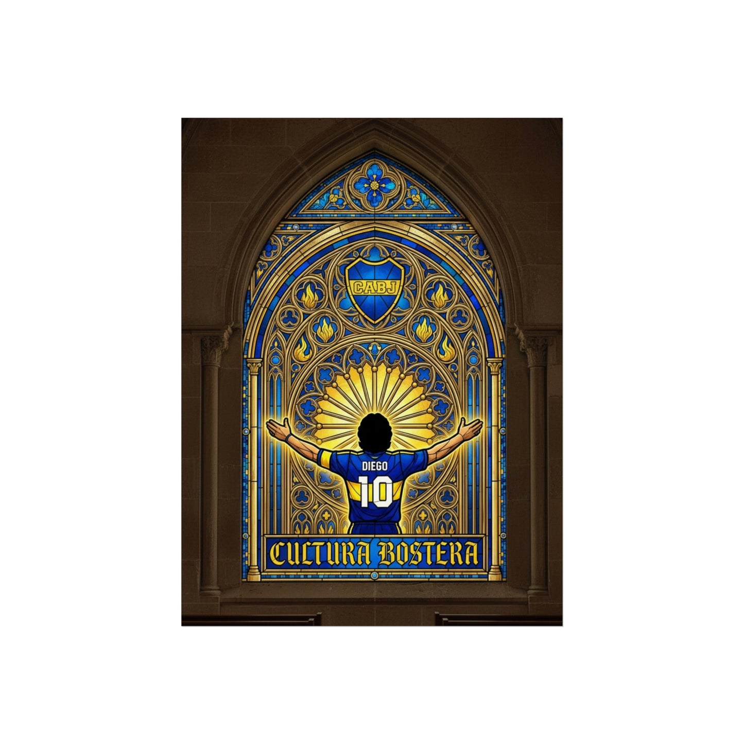 Boca Juniors 'Cultura Xeneize' Fine Art Poster — Diego #10 Stadium Stained-Glass Print