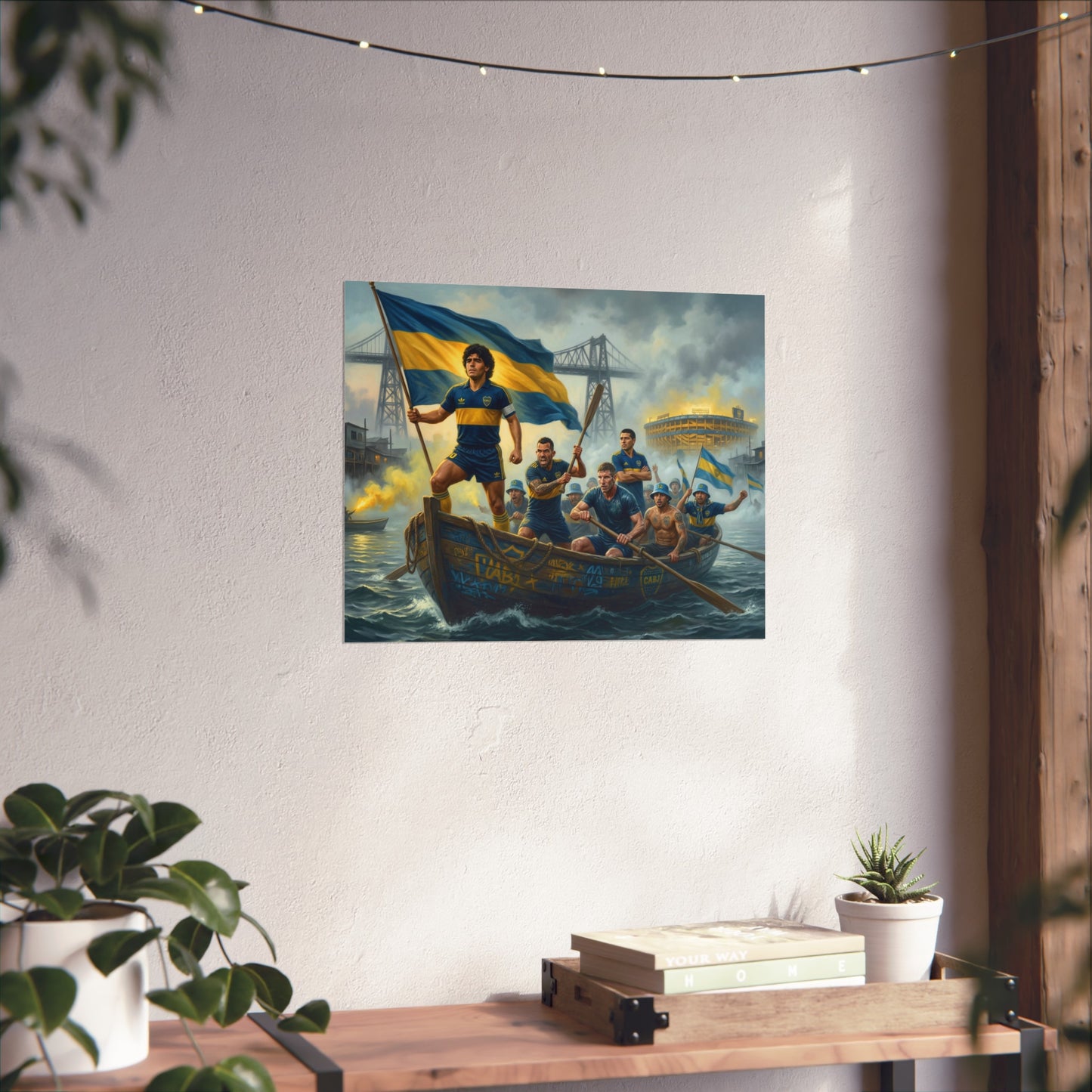 Boca Juniors Fine Art Poster — Vintage Football Team Painting with Flag