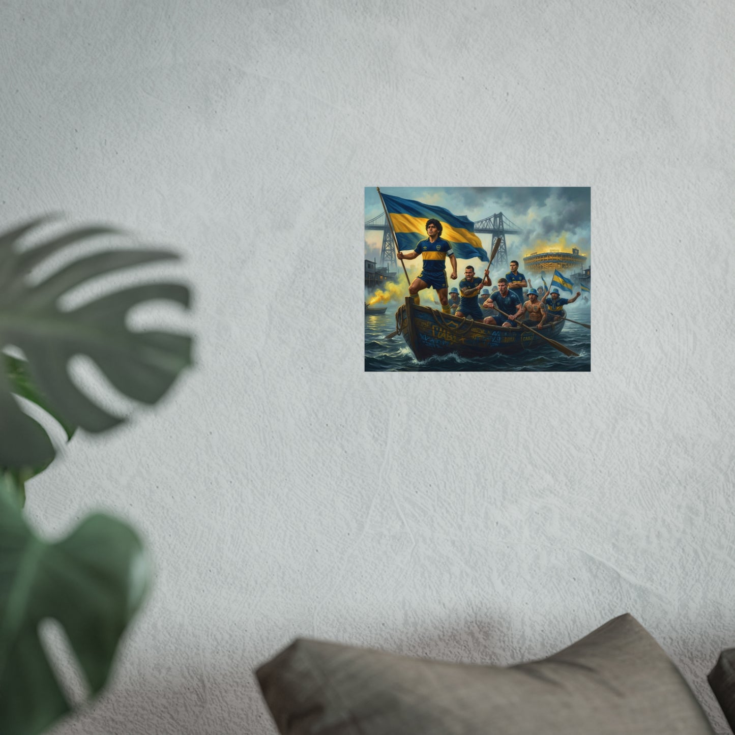 Boca Juniors Fine Art Poster — Vintage Football Team Painting with Flag