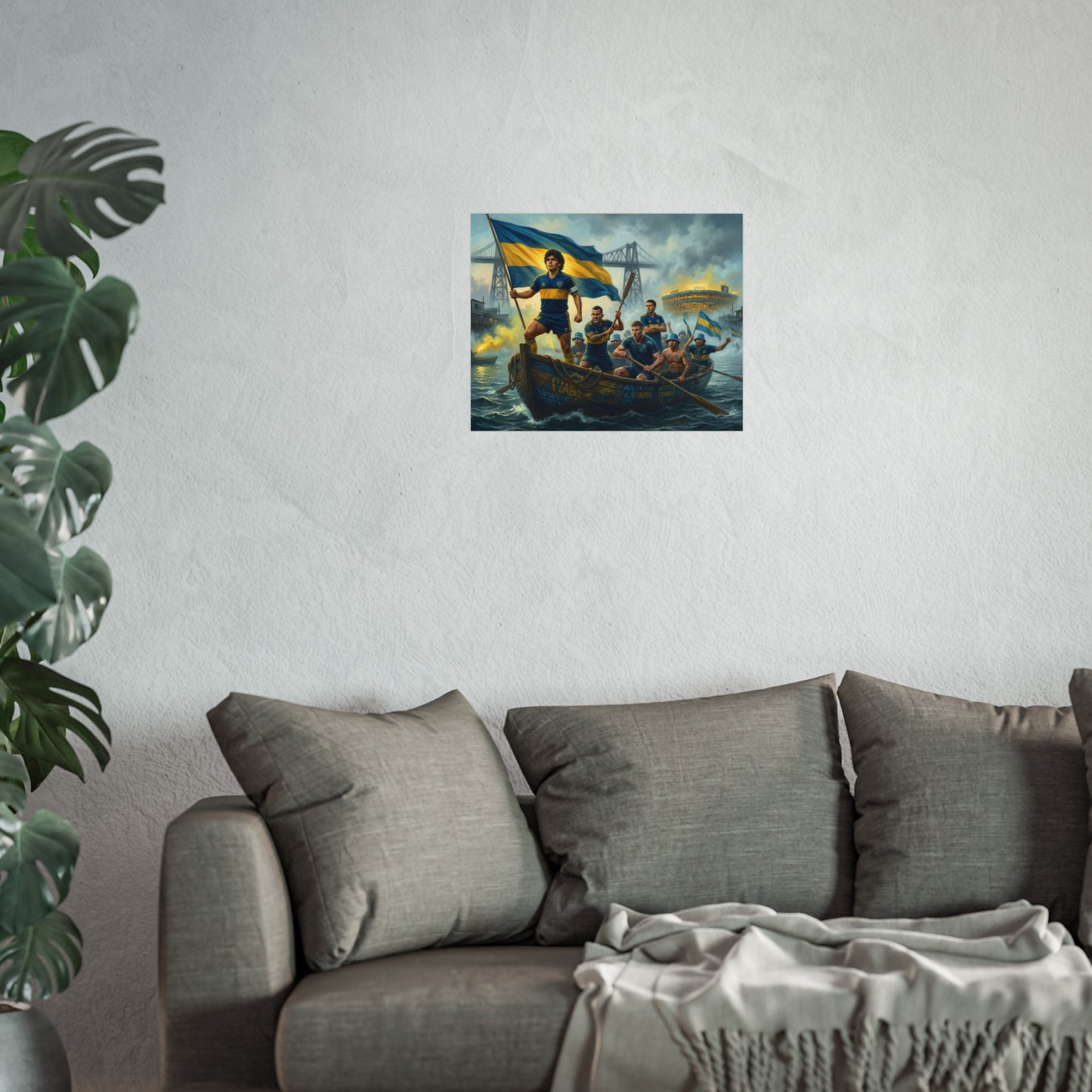 Boca Juniors Fine Art Poster — Vintage Football Team Painting with Flag