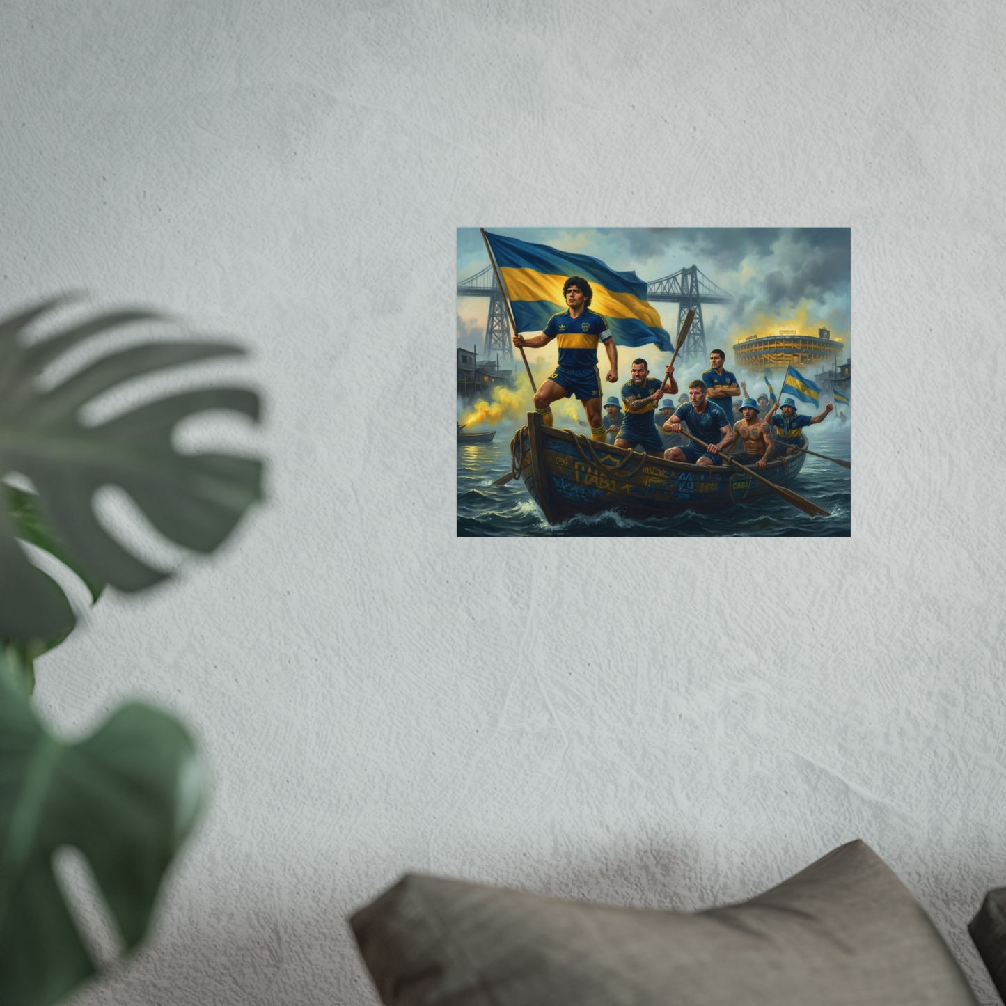 Boca Juniors Fine Art Poster — Vintage Football Team Painting with Flag