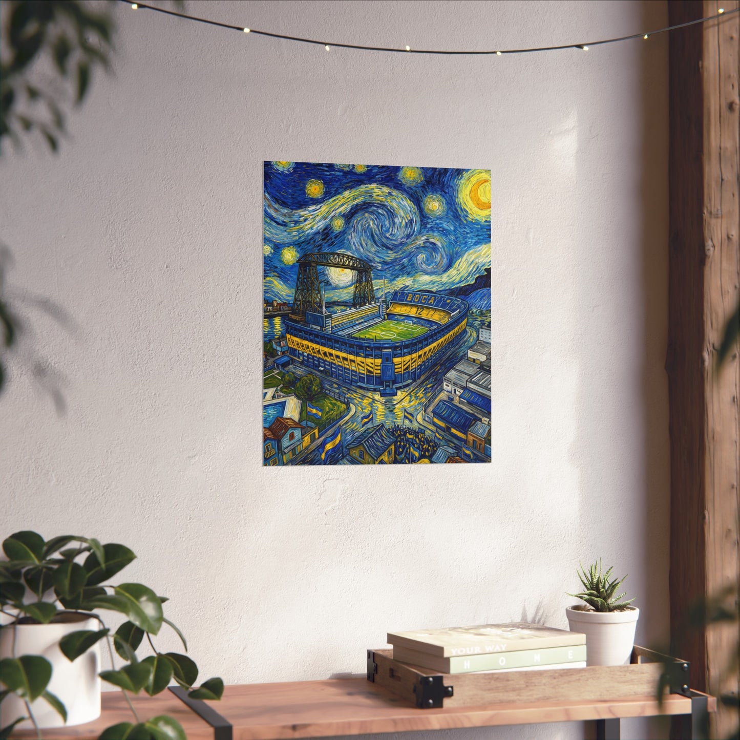 Stadium Starry Night Bombonera— Van Gogh Style Soccer Stadium Fine Art Print