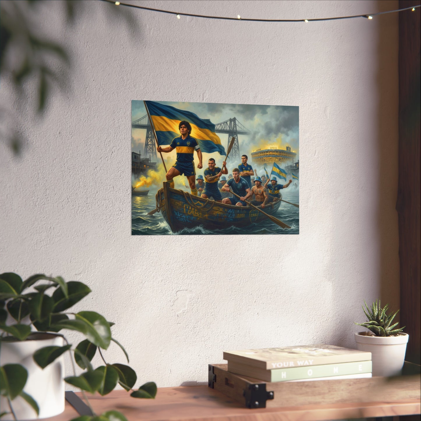 Boca Juniors Fine Art Poster — Vintage Football Team Painting with Flag