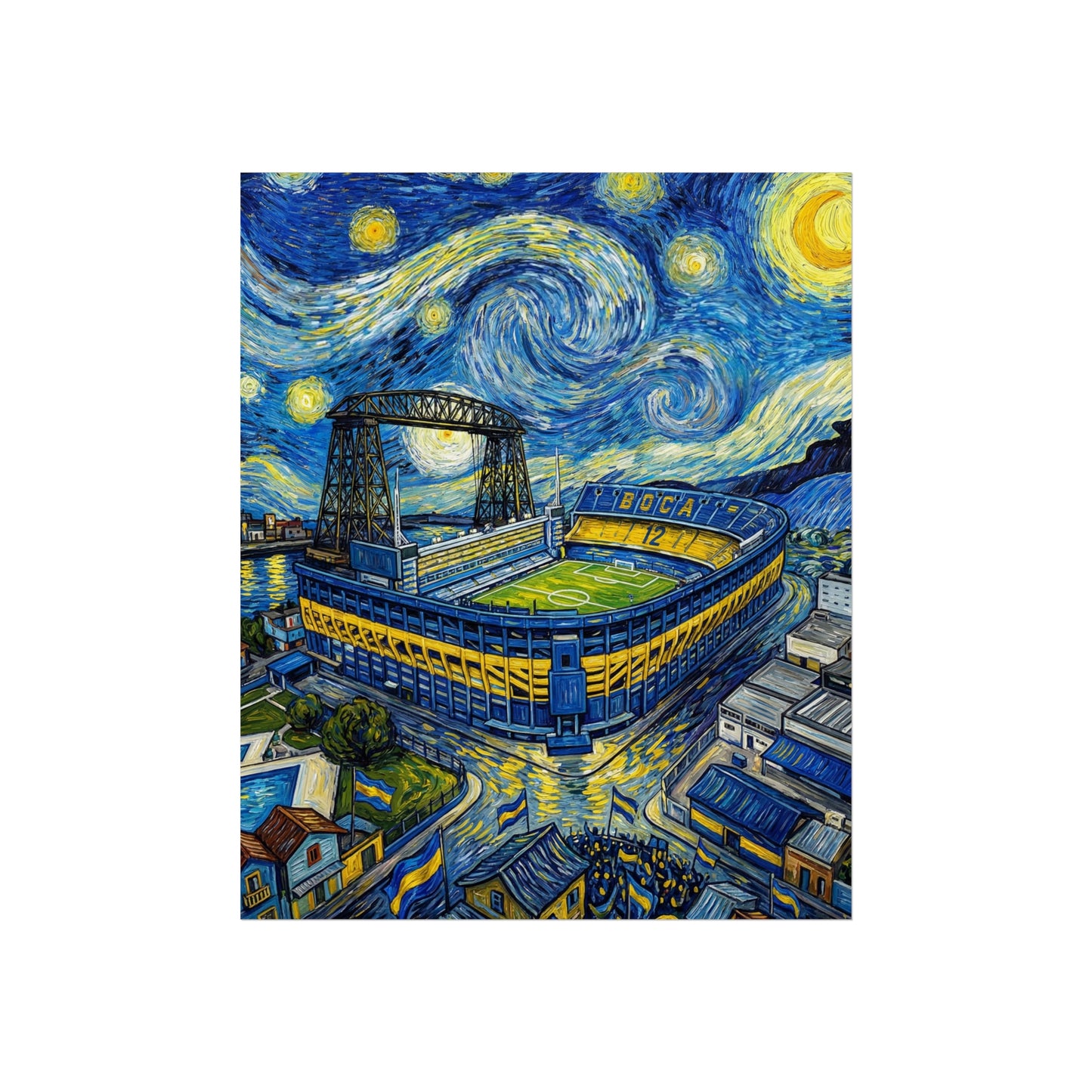 Stadium Starry Night Bombonera— Van Gogh Style Soccer Stadium Fine Art Print