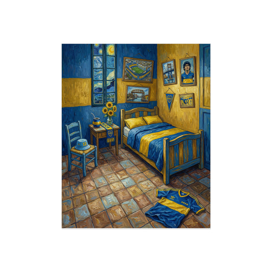 Fine Art Poster — Blue & Yellow Bedroom Illustration (Van Gogh-Inspired)