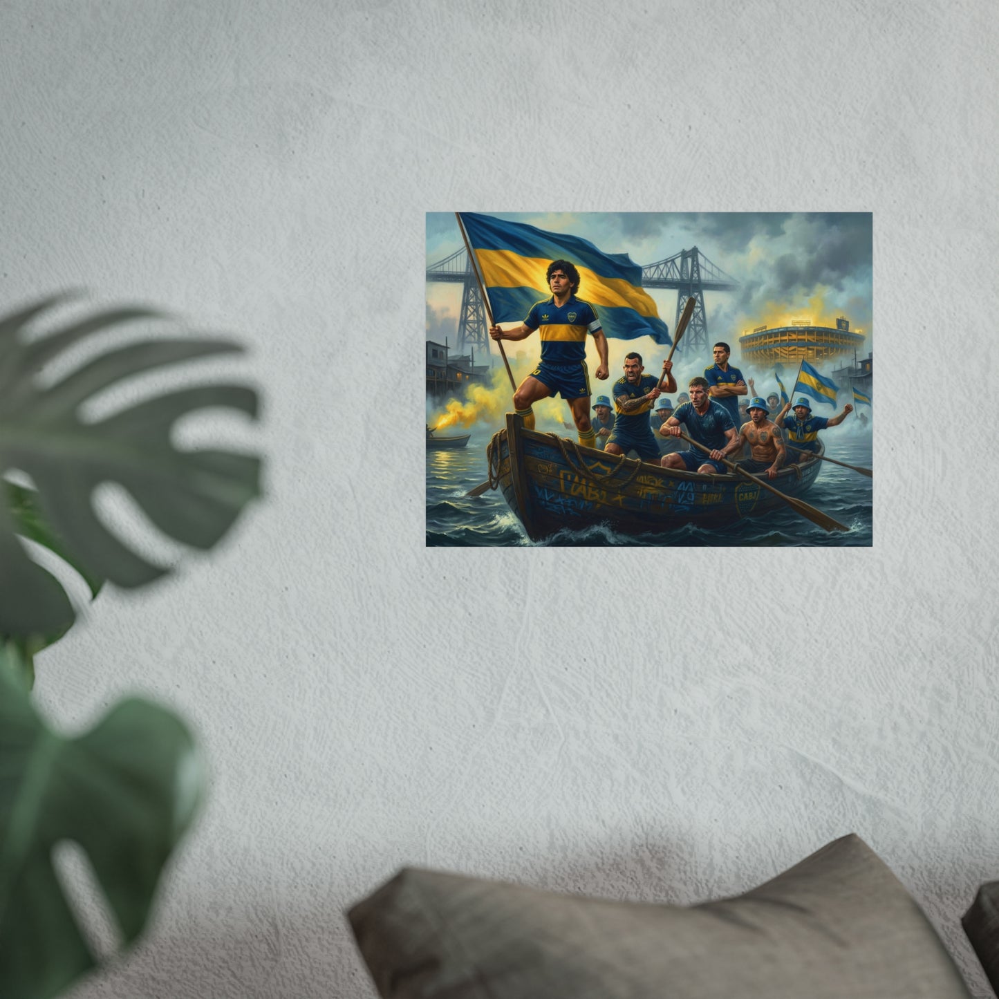 Boca Juniors Fine Art Poster — Vintage Football Team Painting with Flag