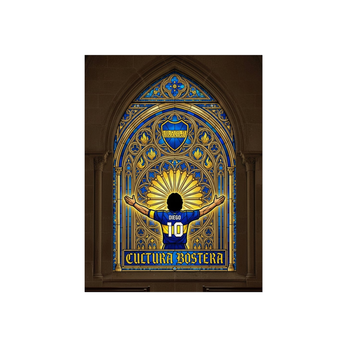 Boca Juniors 'Cultura Xeneize' Fine Art Poster — Diego #10 Stadium Stained-Glass Print