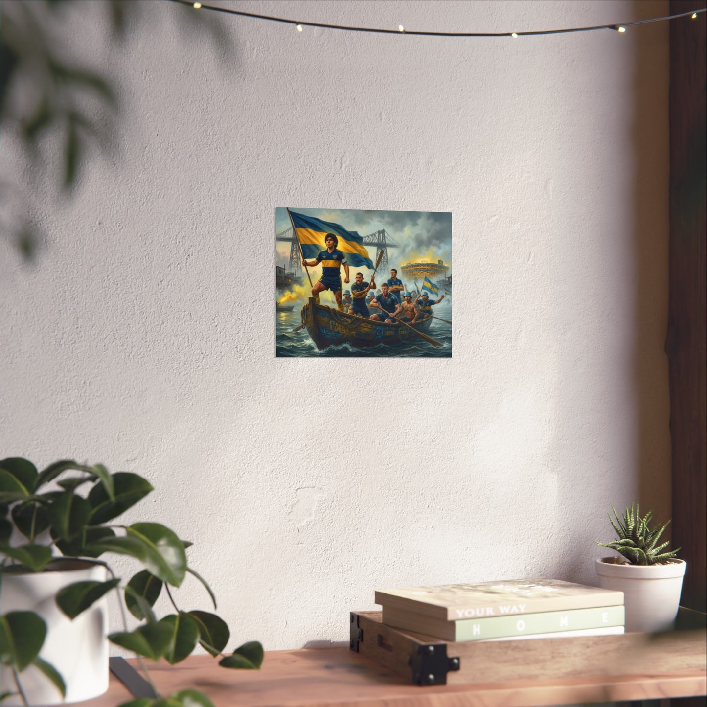 Boca Juniors Fine Art Poster — Vintage Football Team Painting with Flag