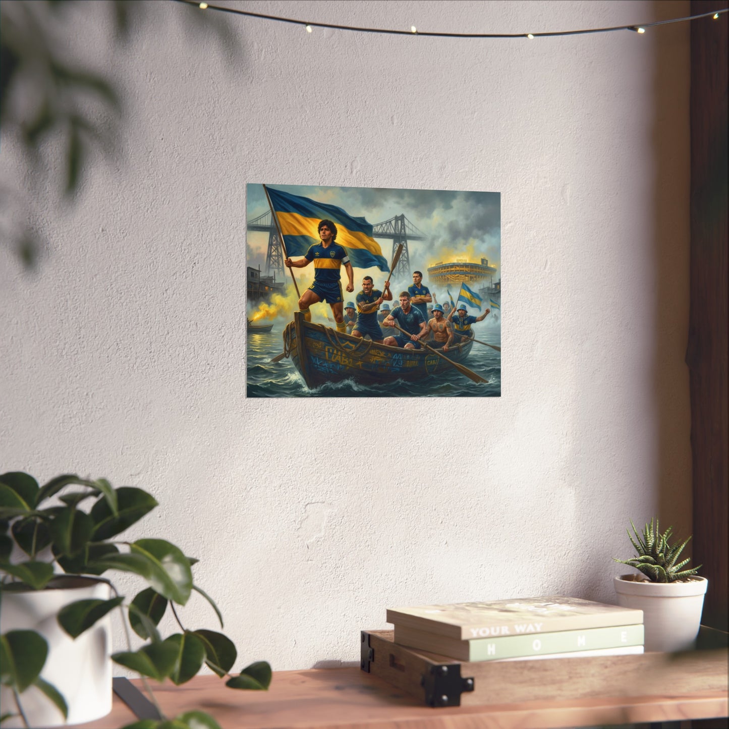 Boca Juniors Fine Art Poster — Vintage Football Team Painting with Flag