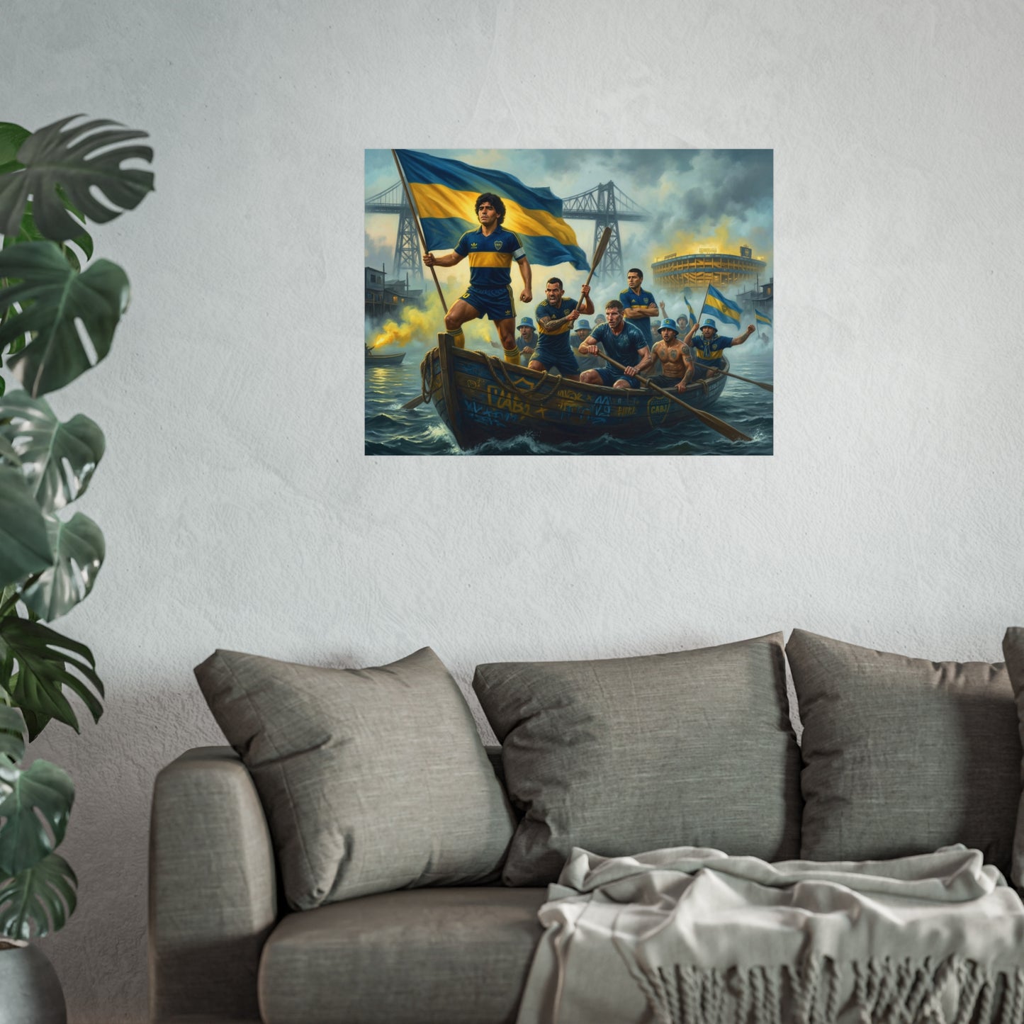 Boca Juniors Fine Art Poster — Vintage Football Team Painting with Flag